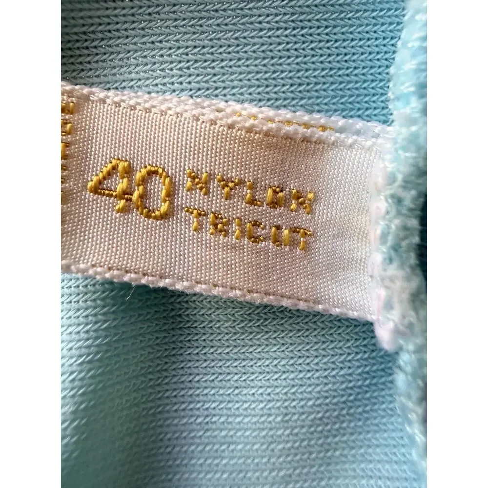 Vintage 1960s Rogers Baby Blue Nylon Tricot Full Slip Embroidered Lace Bodice 40
